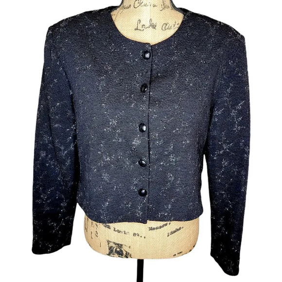 JESSICA HOWARD Vintage Womens Plus Sparkle Cropped Evening Jacket Size 16 Black - Picture 1 of 11